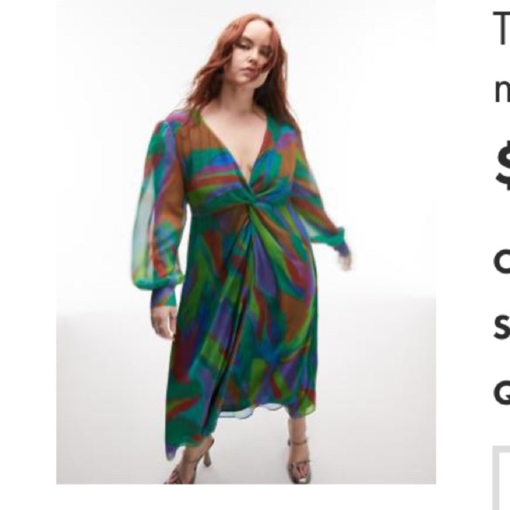 Topshop Curve Long Sleeve Midi Dress